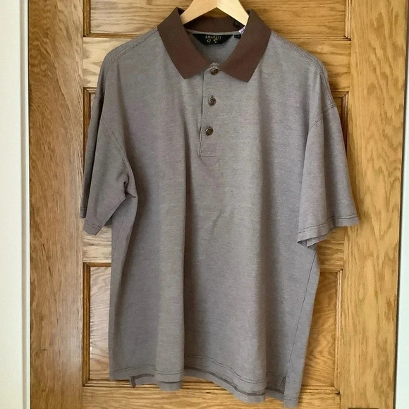 VINTAGE Brown Cotton Knit Polo Shirt Size L - Picture 2 of 14